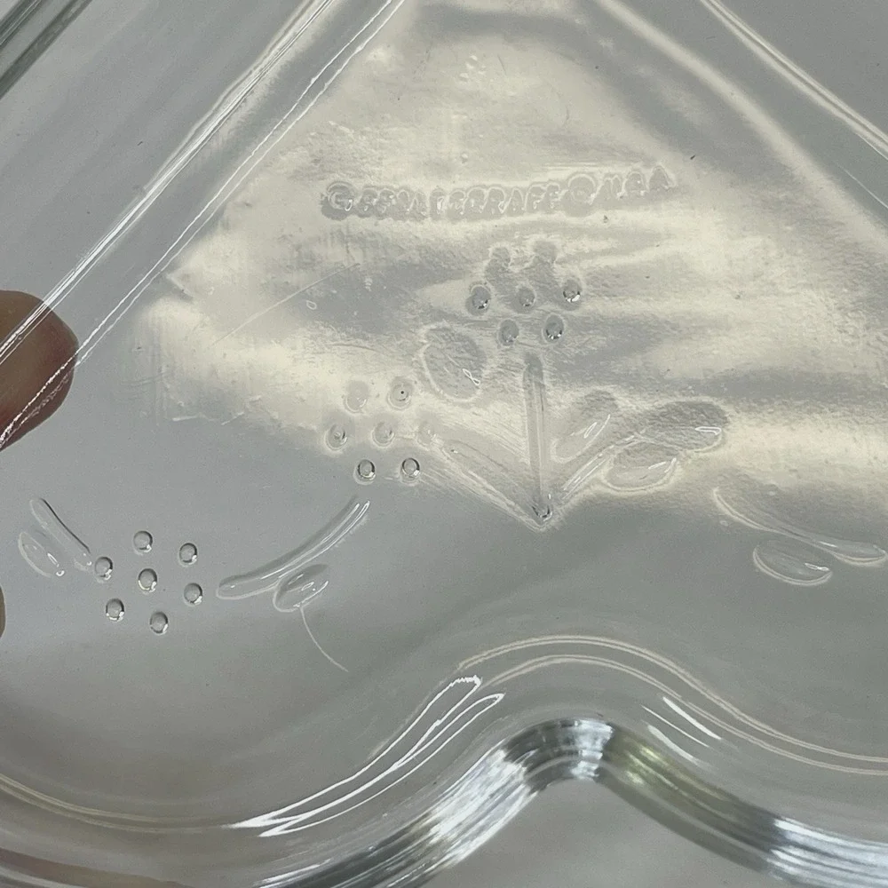 Pfaltzgraff Blossom Embossed‎ Heart Shaped Relish Tray Clover Leaf Clear Glass